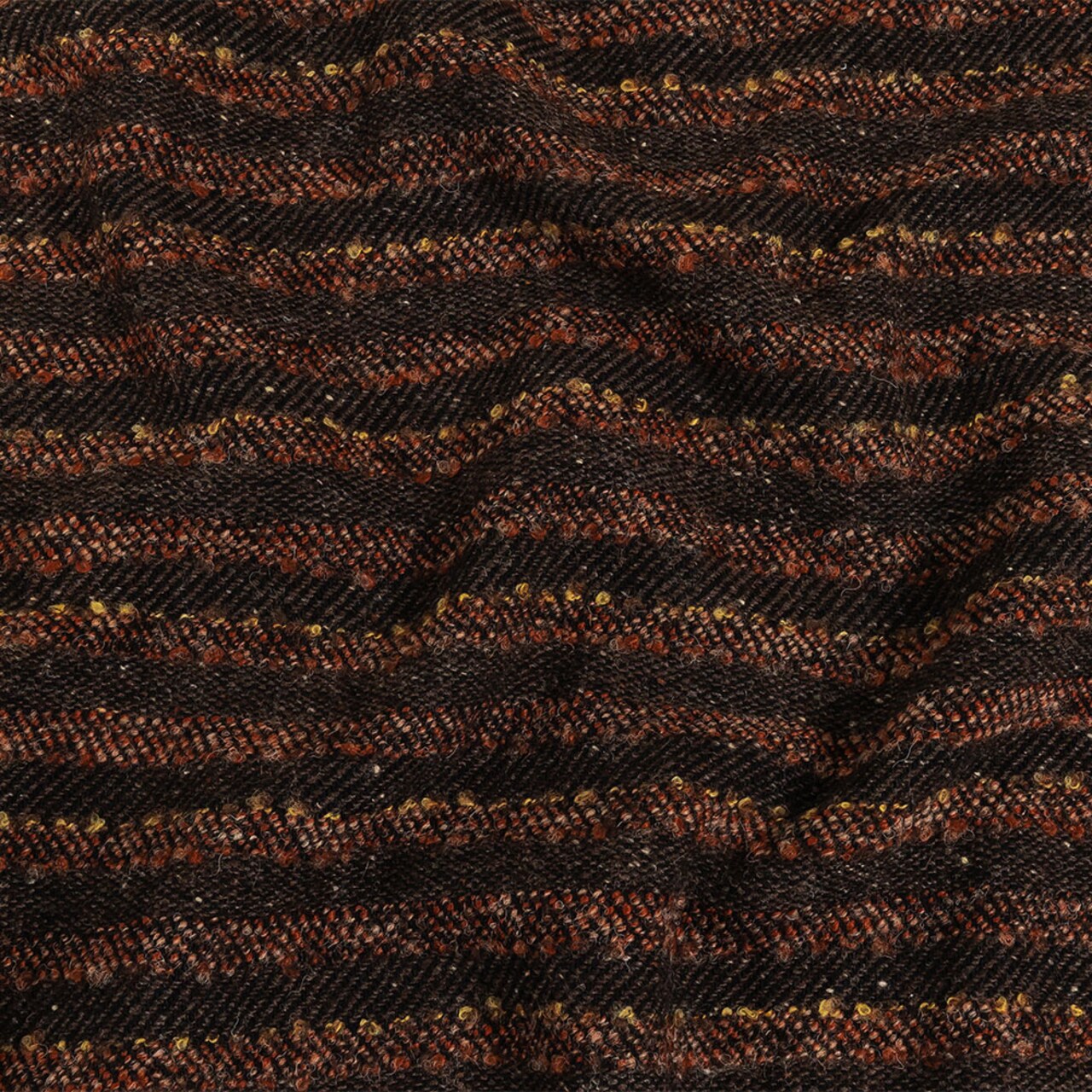 1 Yard Brown, Black and Orange Boucle Stripes Blended Wool Twill Coating